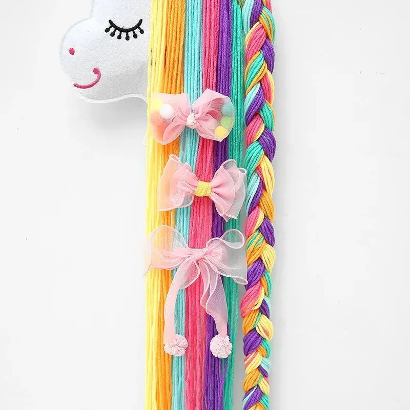Kawaii Unicorn Hair Clip Organizer 🌈✨ Wall Hanging Storage for Girls' Room Decor 🎀 Bohemian Tassel Art