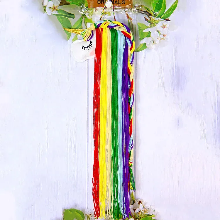 Kawaii Unicorn Hair Clip Organizer 🌈✨ Wall Hanging Storage for Girls' Room Decor 🎀 Bohemian Tassel Art