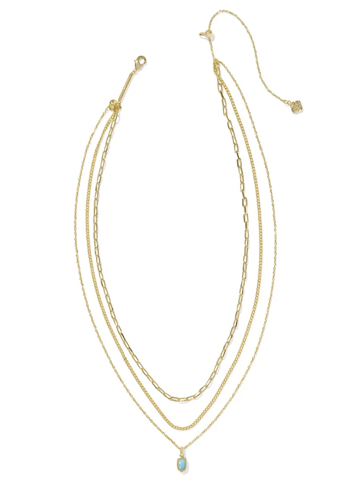Kendra Scott Mini Elisa Triple Strand Necklace - Gold & Teal Opal