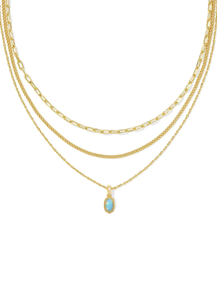 Kendra Scott Mini Elisa Triple Strand Necklace - Gold & Teal Opal