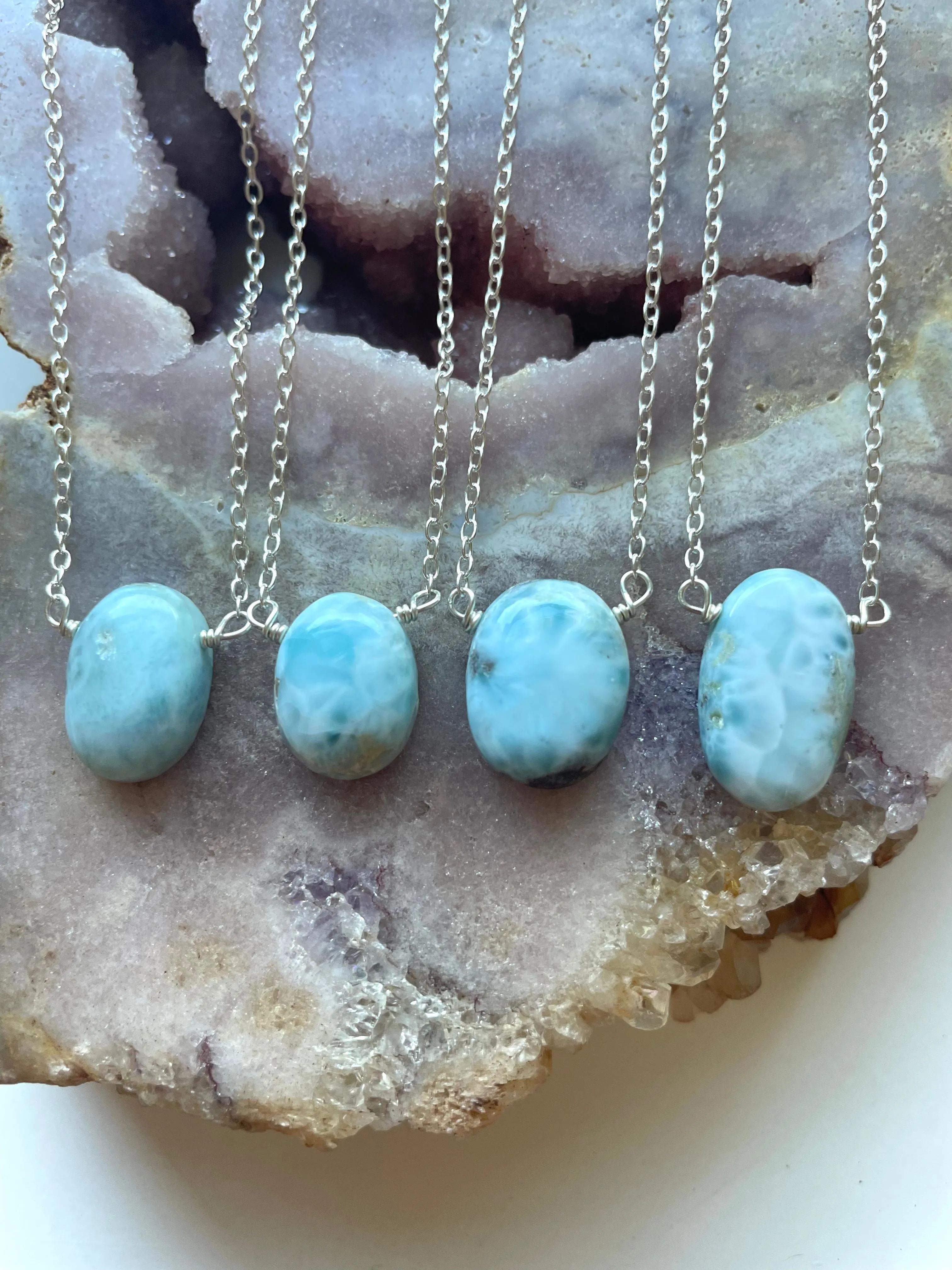 Larimar Necklace Sterling Silver or Gold Filler