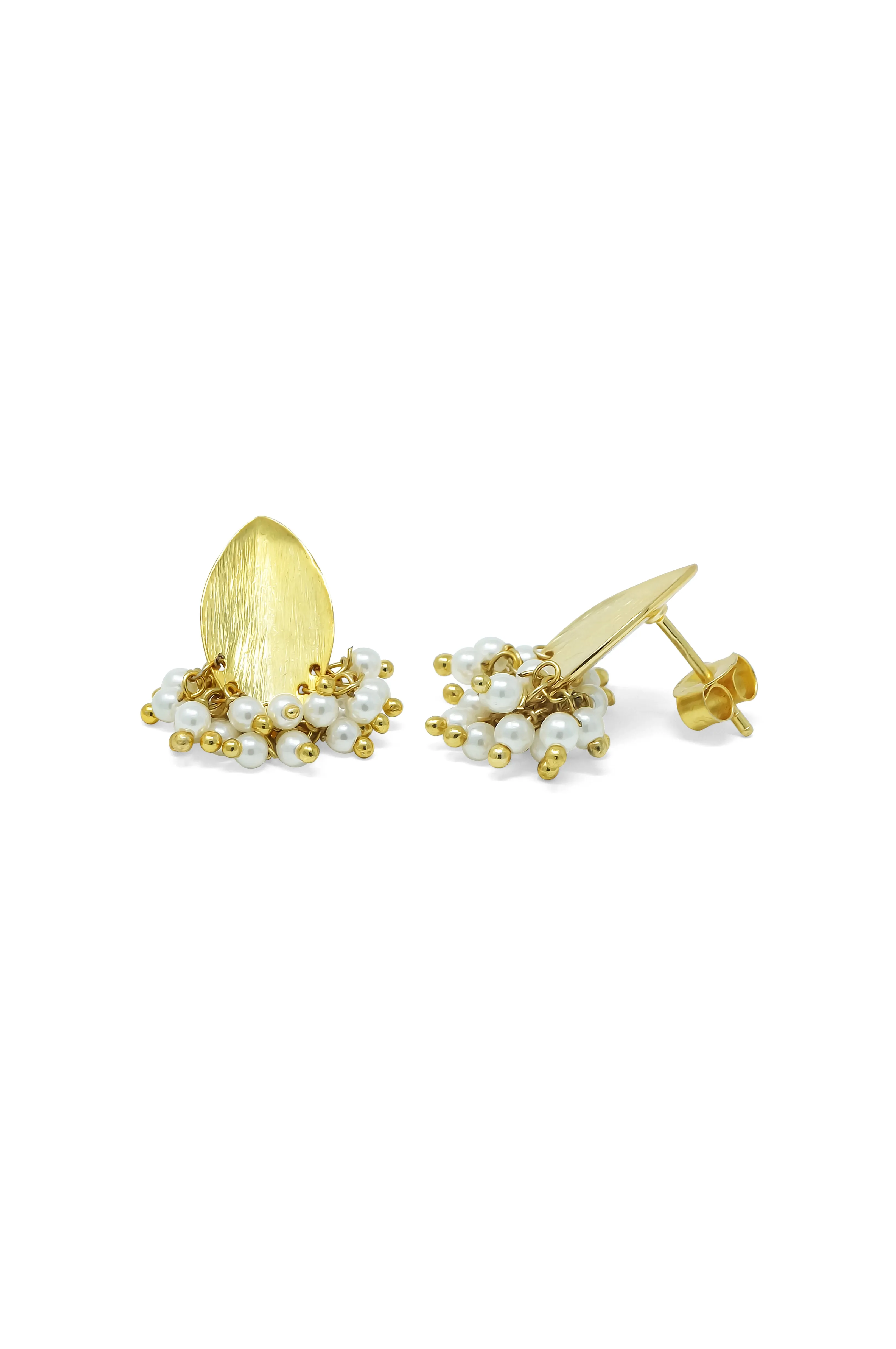 Leafy Pearl Dust Sterling Silver Stud Earrings