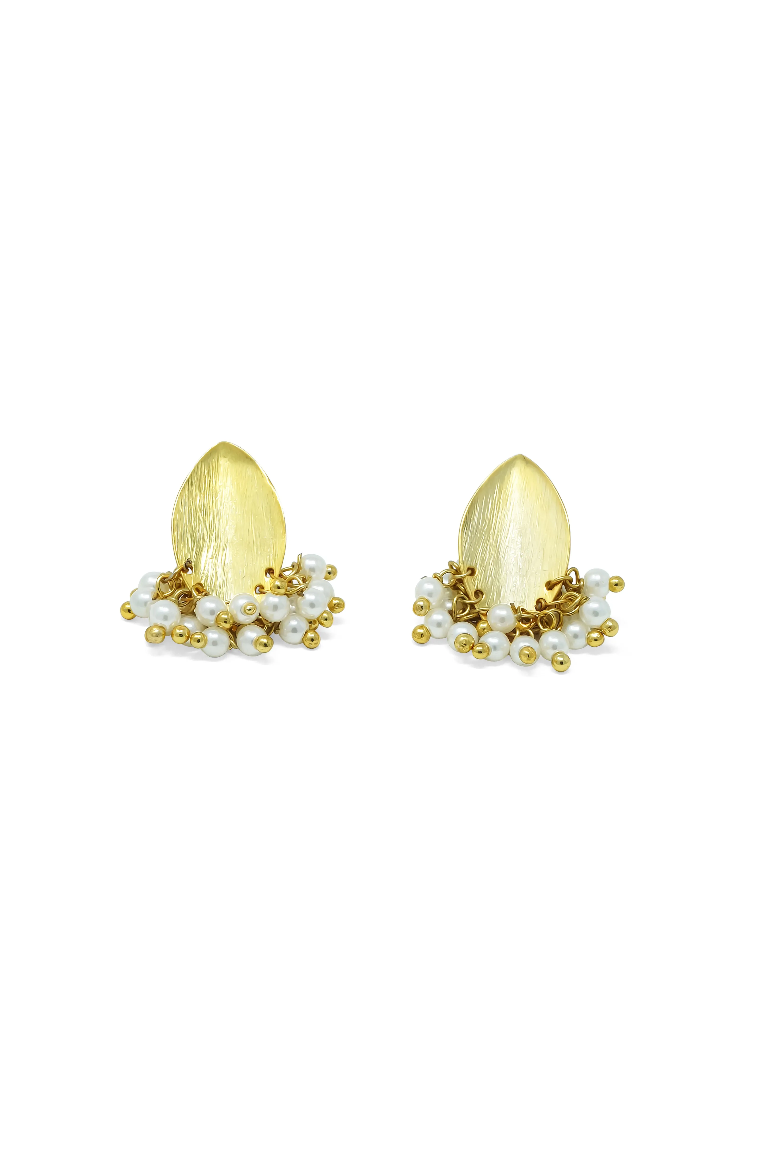 Leafy Pearl Dust Sterling Silver Stud Earrings