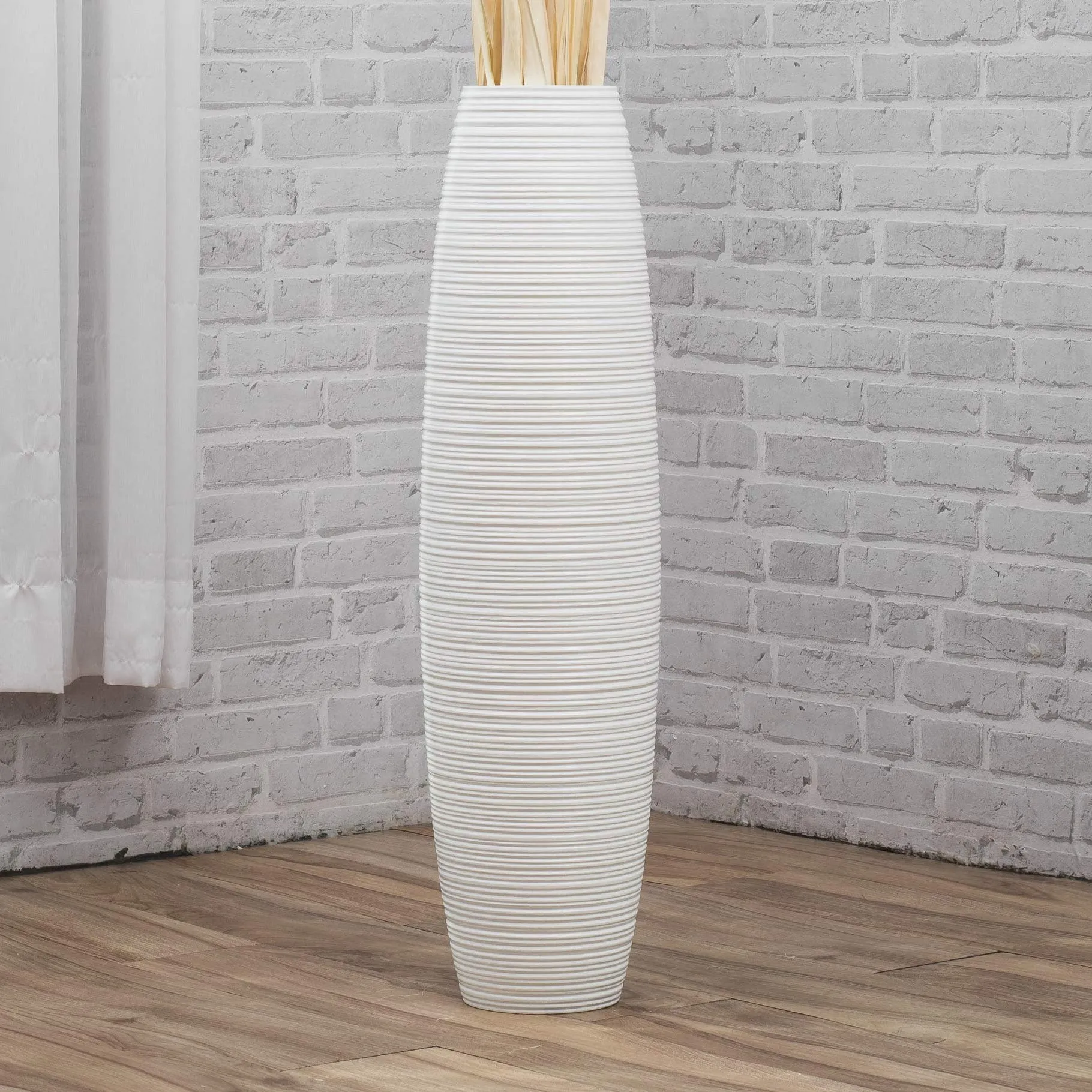 Leewadee Tall Big Floor Standing Vase for Home Decor, 10x36 inches, Wood, White