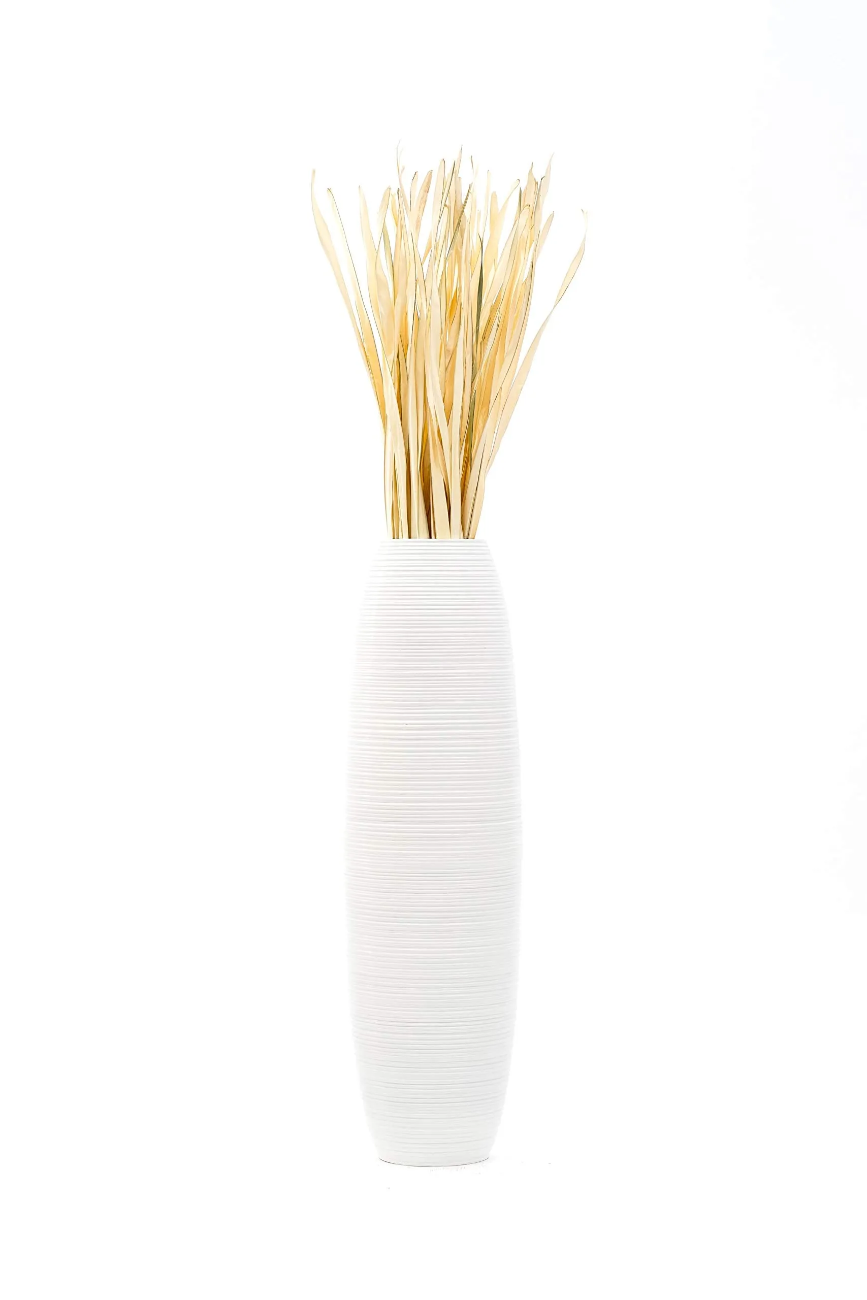Leewadee Tall Big Floor Standing Vase for Home Decor, 10x36 inches, Wood, White
