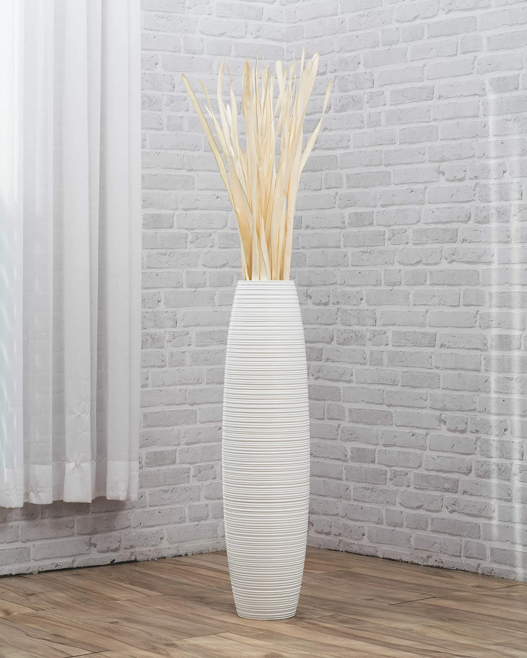 Leewadee Tall Big Floor Standing Vase for Home Decor, 10x36 inches, Wood, White