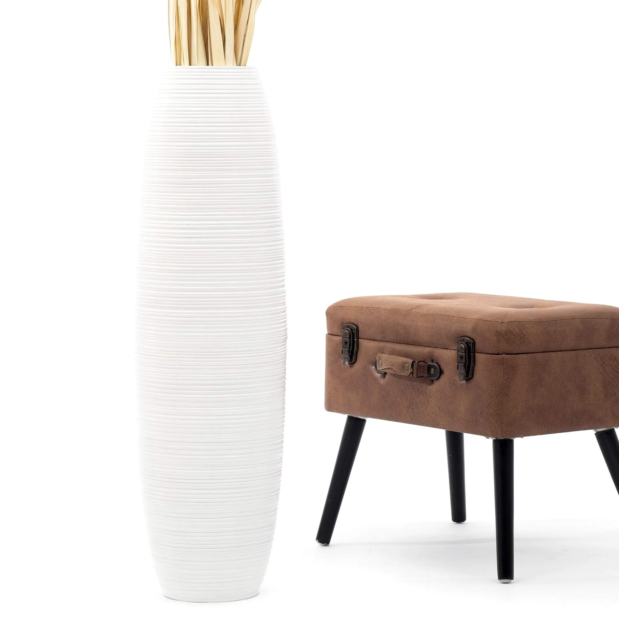Leewadee Tall Big Floor Standing Vase for Home Decor, 10x36 inches, Wood, White
