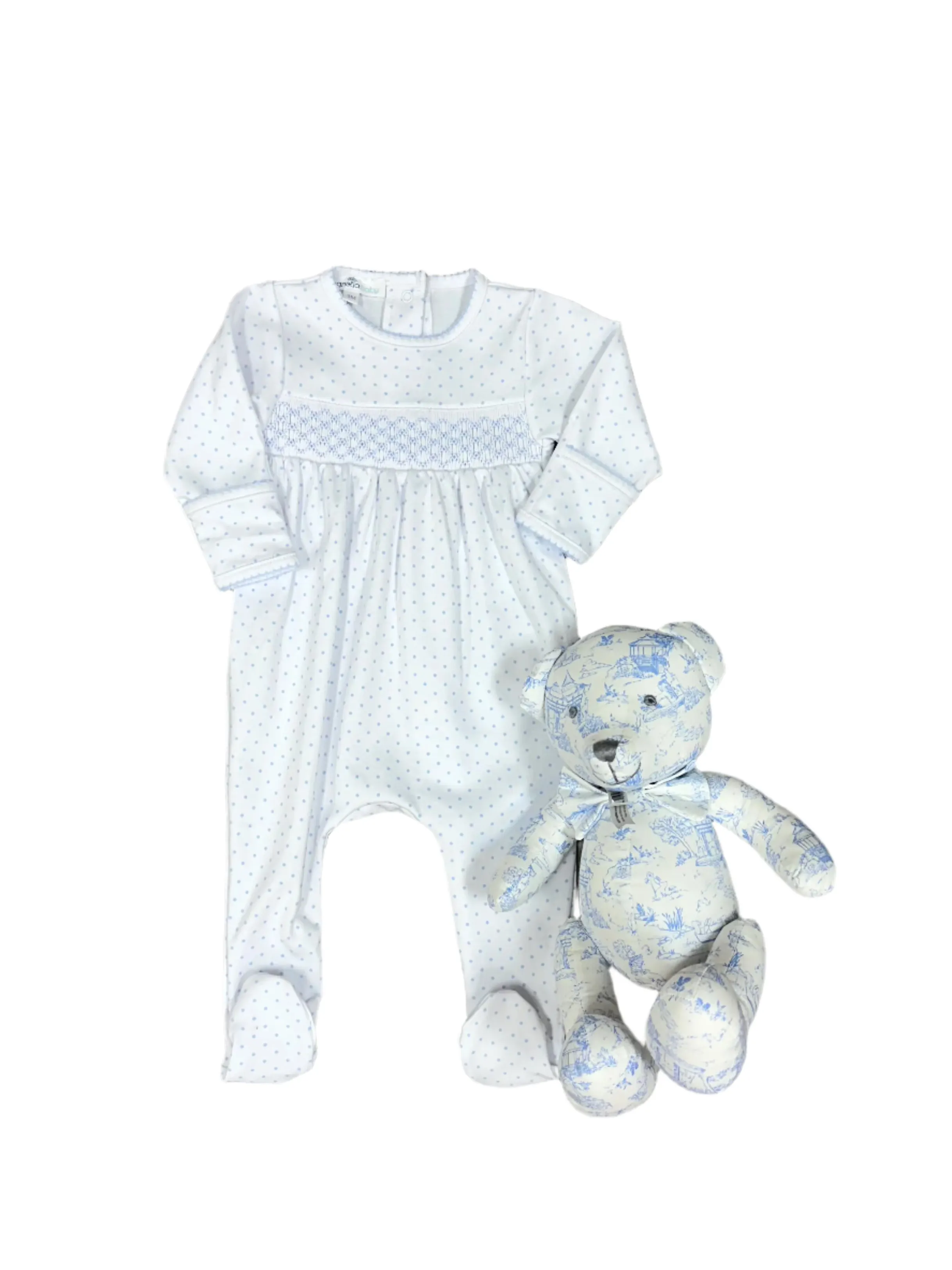 Light Blue Mini Dots Smocked Footie