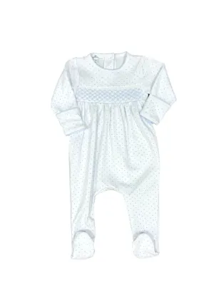 Light Blue Mini Dots Smocked Footie