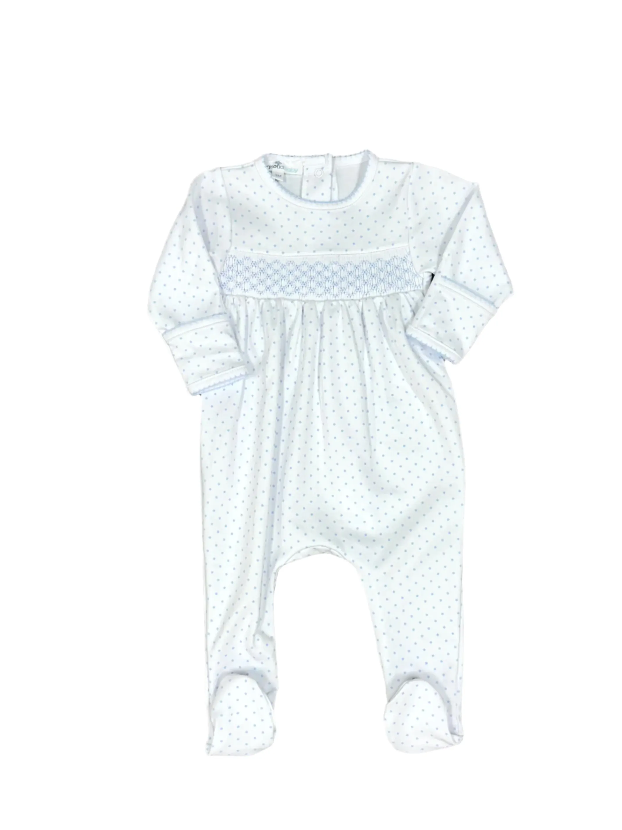 Light Blue Mini Dots Smocked Footie