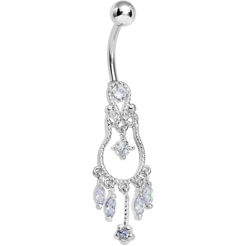 Light Purple Gem Pear with Dainty Rose Flower Dangle Belly Ring
