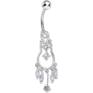 Light Purple Gem Pear with Dainty Rose Flower Dangle Belly Ring