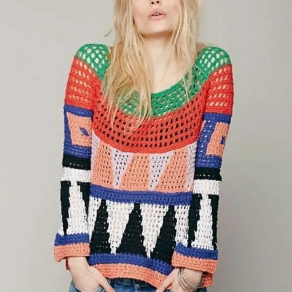 Like NEW Free People Modern Art Geometric Sweater