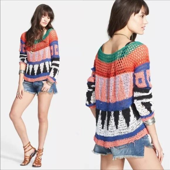 Like NEW Free People Modern Art Geometric Sweater