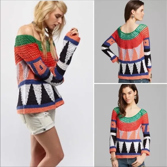 Like NEW Free People Modern Art Geometric Sweater