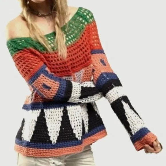 Like NEW Free People Modern Art Geometric Sweater