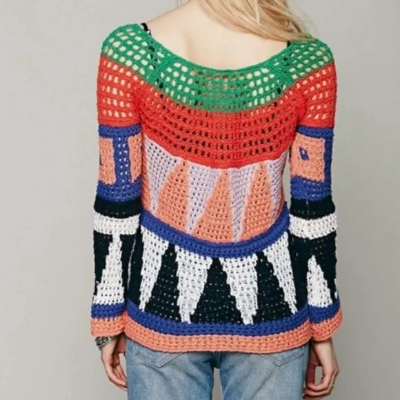 Like NEW Free People Modern Art Geometric Sweater