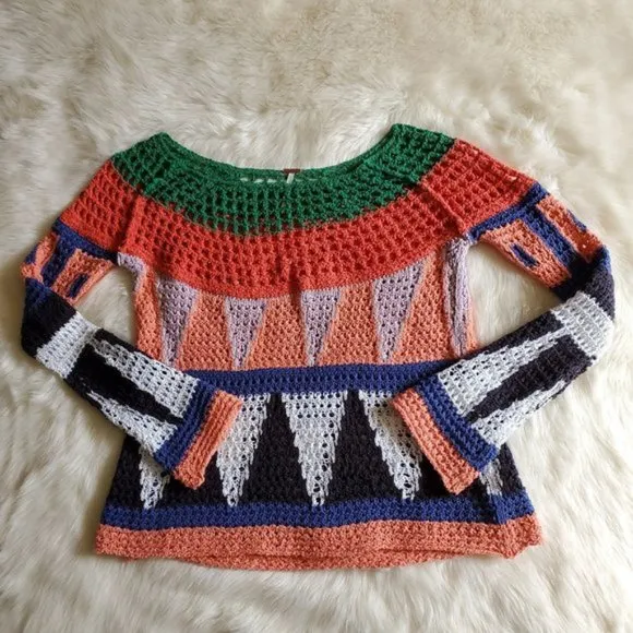 Like NEW Free People Modern Art Geometric Sweater