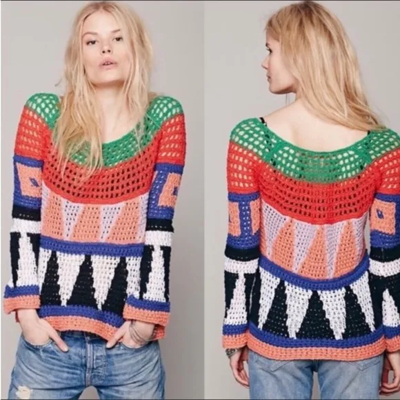 Like NEW Free People Modern Art Geometric Sweater
