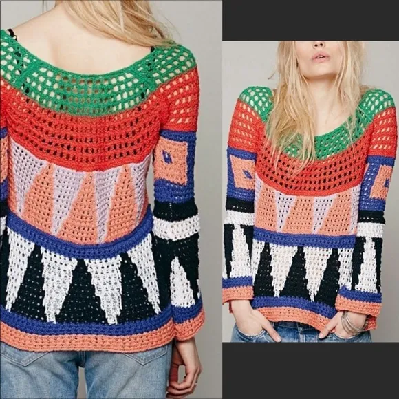 Like NEW Free People Modern Art Geometric Sweater