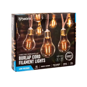 Lytworx Warm White Burlap Cord Filament Connectable Party Lights - 10 Pack