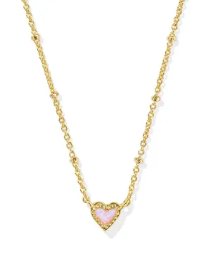 Mini Ari Heart Necklace - Gold Bubblegum Opal