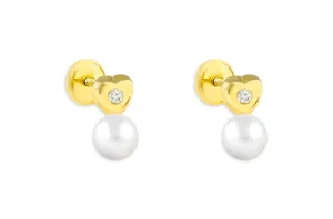 Mini Earrings 18kt Gold Heart Center Diamonds & Drop Studs