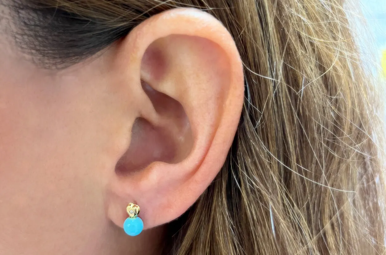 Mini Earrings 18kt Gold Heart Center Diamonds & Drop Studs