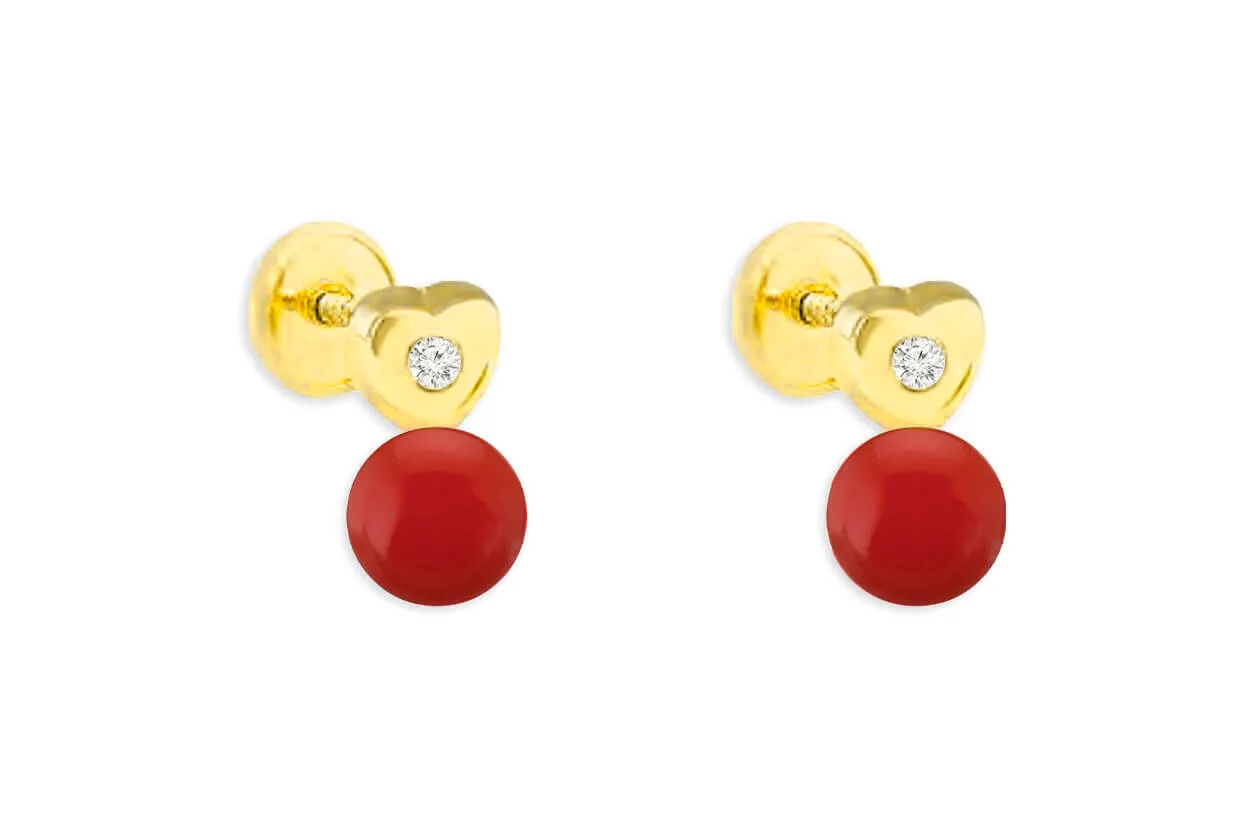 Mini Earrings 18kt Gold Heart Center Diamonds & Drop Studs
