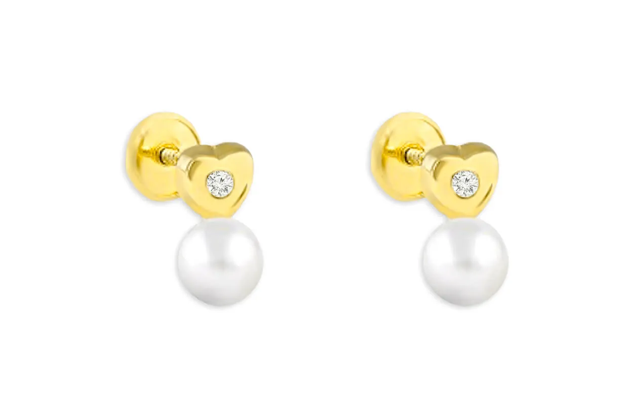 Mini Earrings 18kt Gold Heart Center Diamonds & Drop Studs