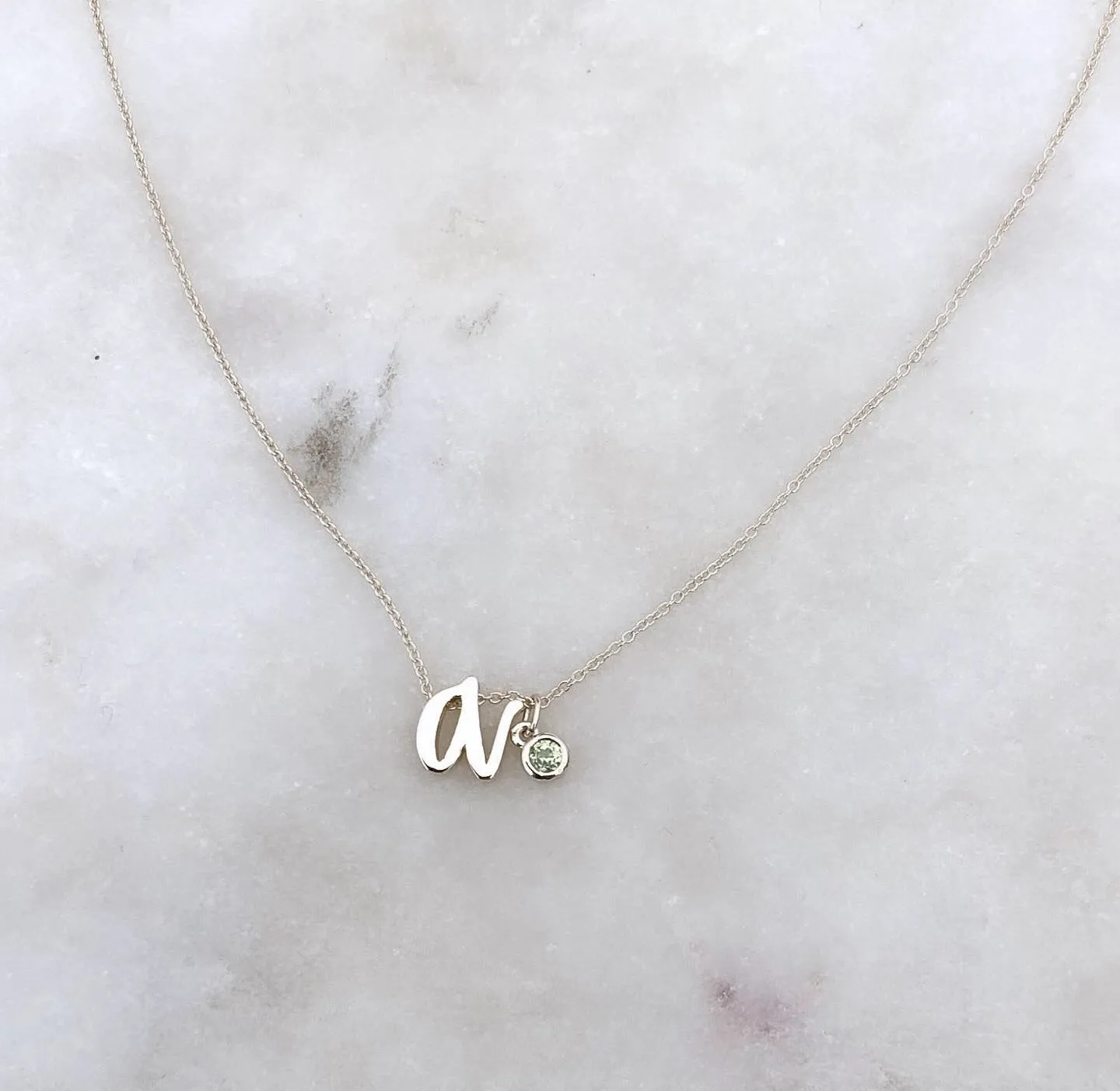 Mini Love Letter Necklace with Dangly Bezel Birthstone (White Gold)