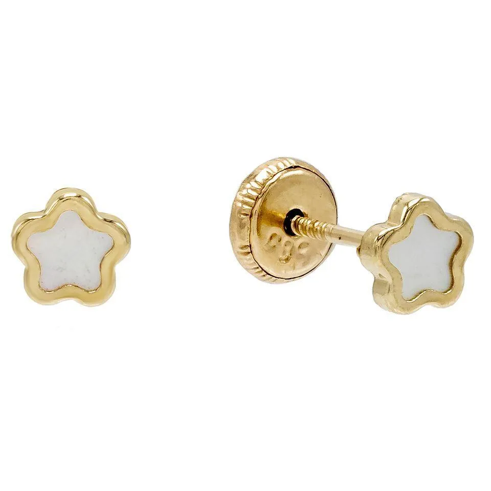 Mother of Pearl Mini Flower Stud Earring 14K
