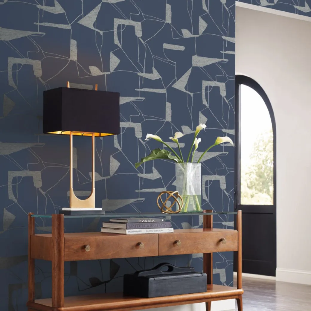 Navy & Silver Abstract Geo Wallpaper (60 SqFt)