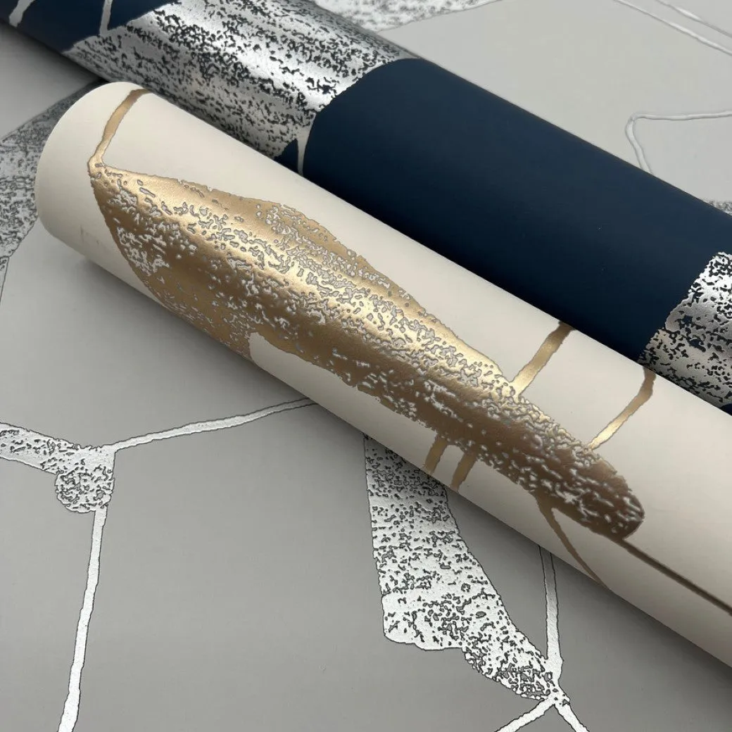 Navy & Silver Abstract Geo Wallpaper (60 SqFt)