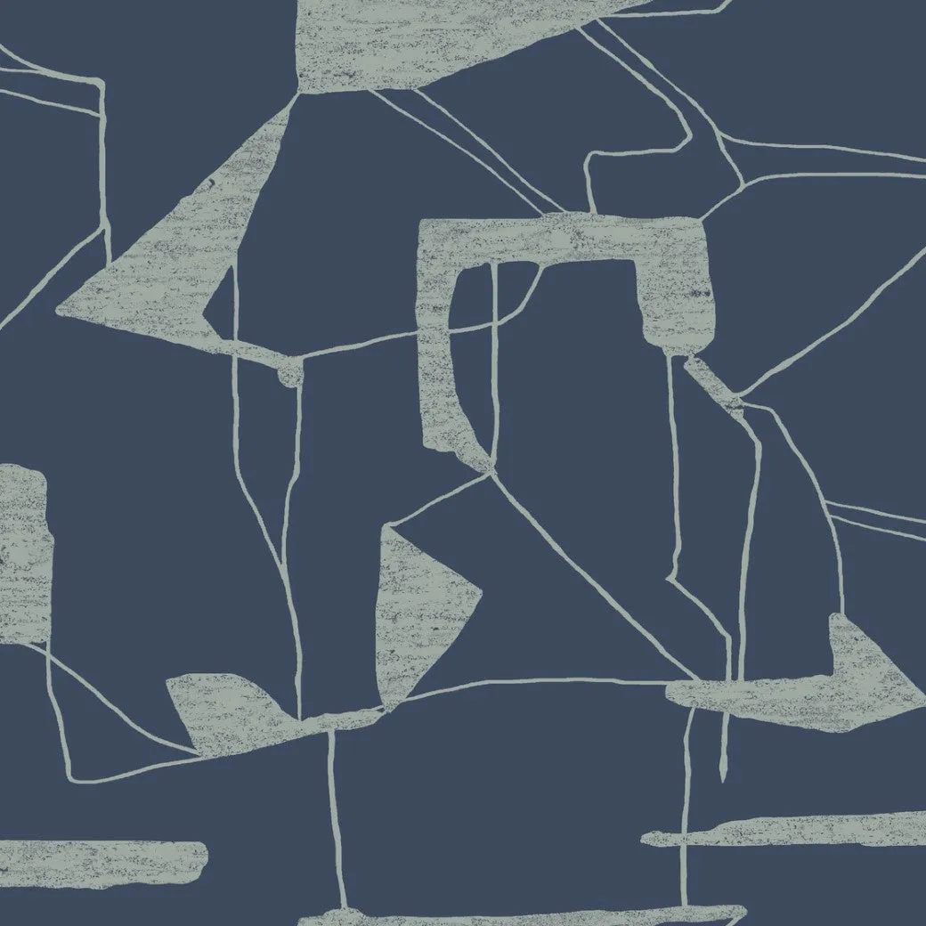 Navy & Silver Abstract Geo Wallpaper (60 SqFt)