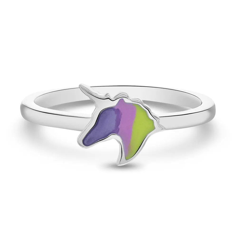 Neon Unicorn Size 3-5 Baby / Toddler / Kids Ring Enamel - Sterling Silver