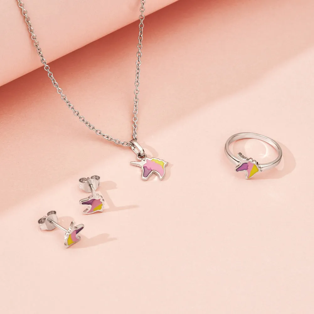 Neon Unicorn Size 3-5 Baby / Toddler / Kids Ring Enamel - Sterling Silver
