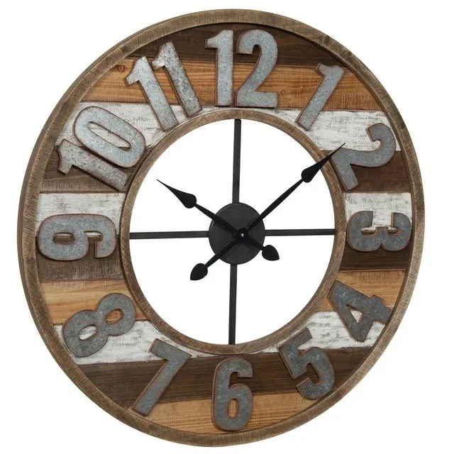 NEW LARGE Nielsen Bainbridge Rustic Reclaimed Wood and Metal 33 in. Wall Clock, Retails $158 