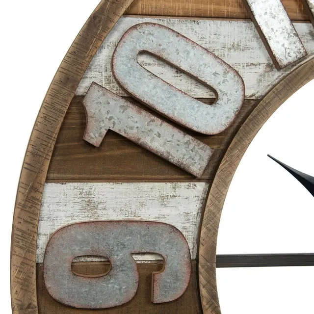 NEW LARGE Nielsen Bainbridge Rustic Reclaimed Wood and Metal 33 in. Wall Clock, Retails $158 