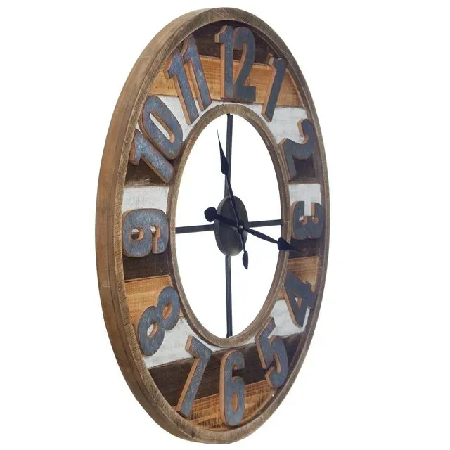 NEW LARGE Nielsen Bainbridge Rustic Reclaimed Wood and Metal 33 in. Wall Clock, Retails $158 