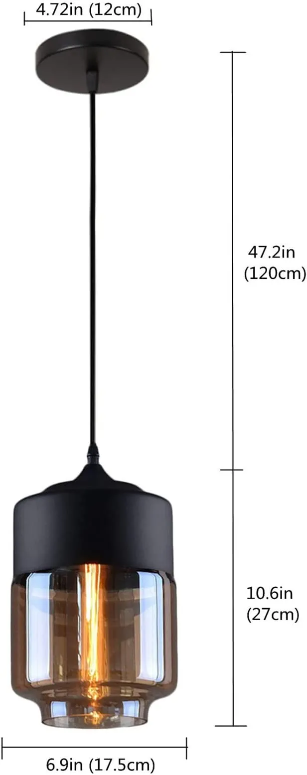 New Unique NAANN Adjustable Length Industrial Retro Black Vintage Pendant Light with Amber Glass Shade gives off an ambient light, E26 Base