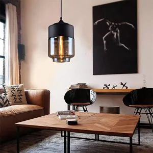 New Unique NAANN Adjustable Length Industrial Retro Black Vintage Pendant Light with Amber Glass Shade gives off an ambient light, E26 Base