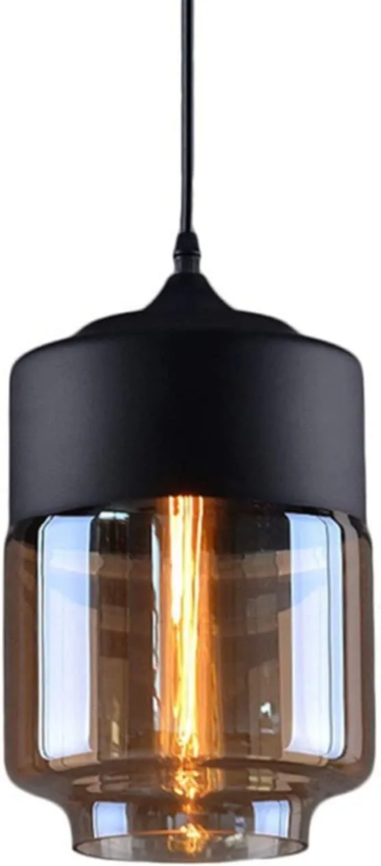 New Unique NAANN Adjustable Length Industrial Retro Black Vintage Pendant Light with Amber Glass Shade gives off an ambient light, E26 Base