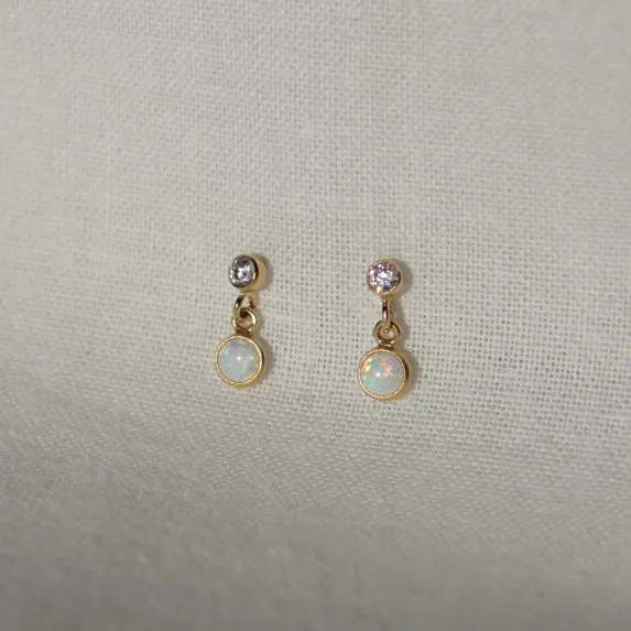 Opal & CZ Droplet Stud Earrings
