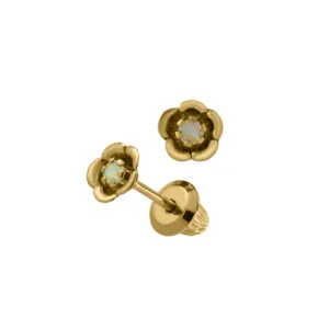 Opal Flower Children's Safety Screw Back Stud Earrings