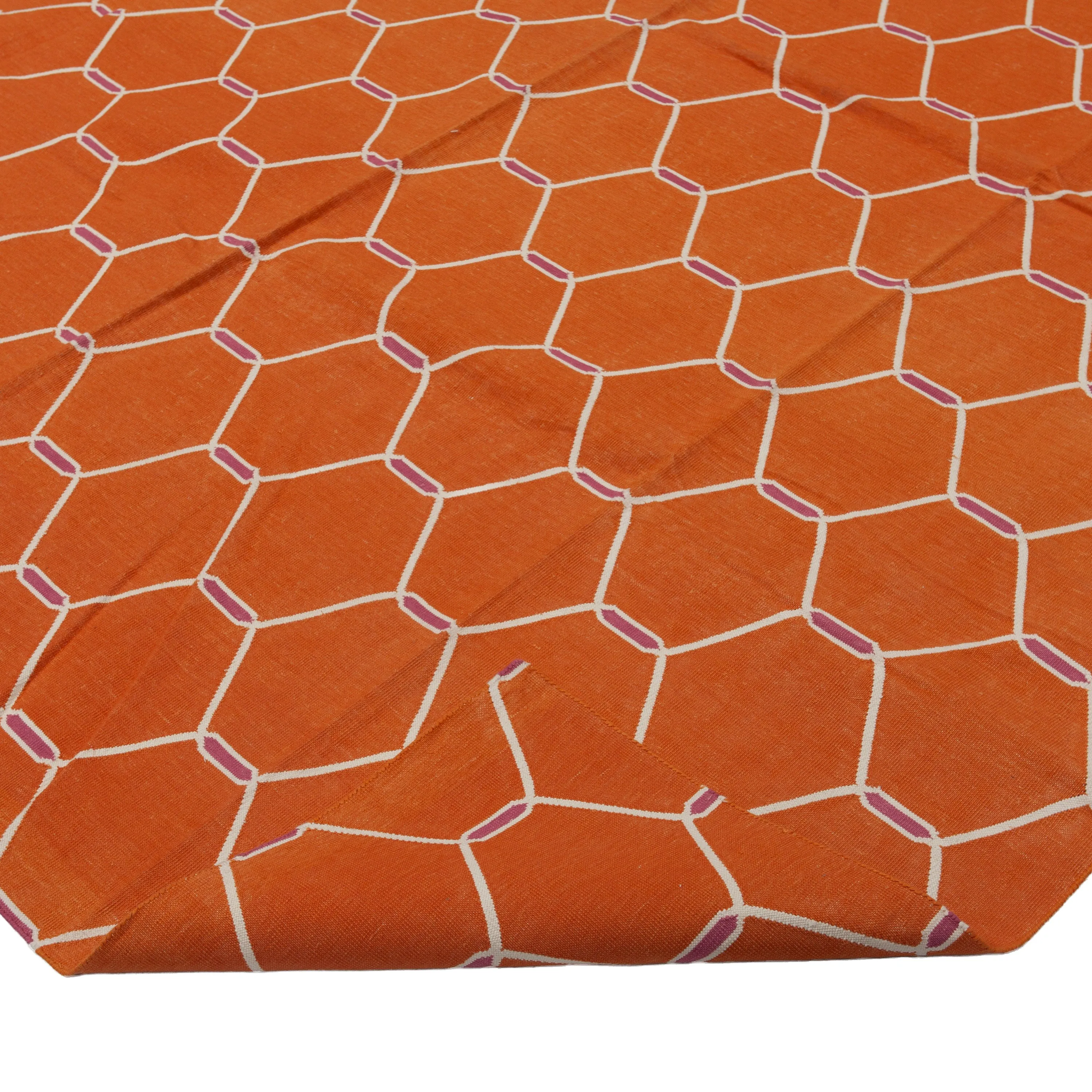 Orange Geometric Cotton Rug - 7'10" x 9'10"