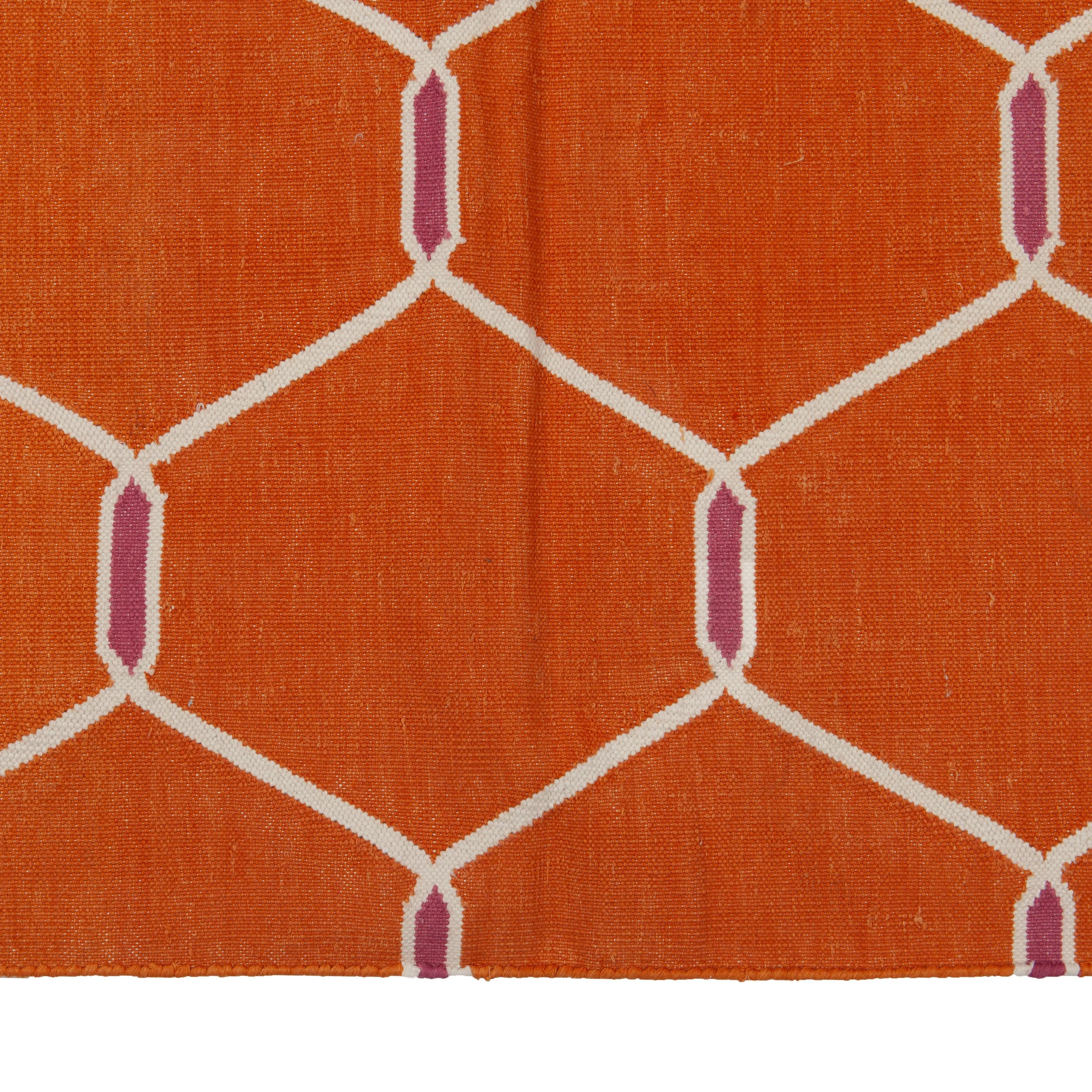 Orange Geometric Cotton Rug - 7'10" x 9'10"