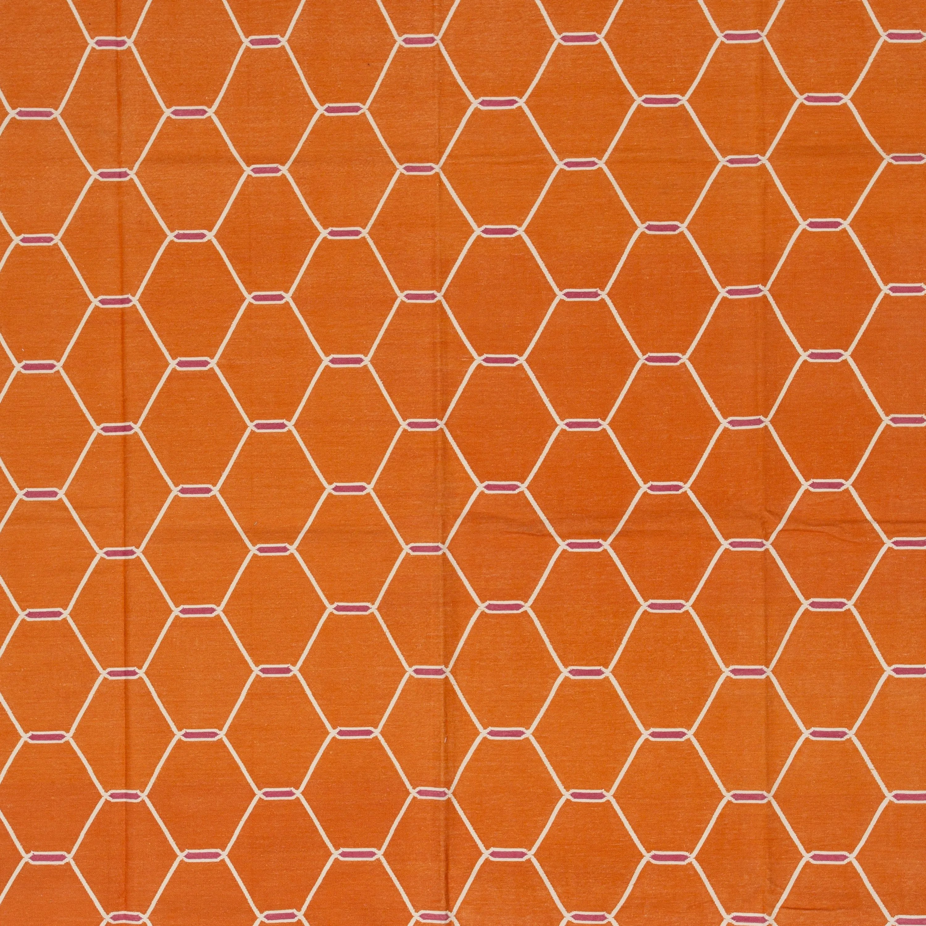 Orange Geometric Cotton Rug - 7'10" x 9'10"