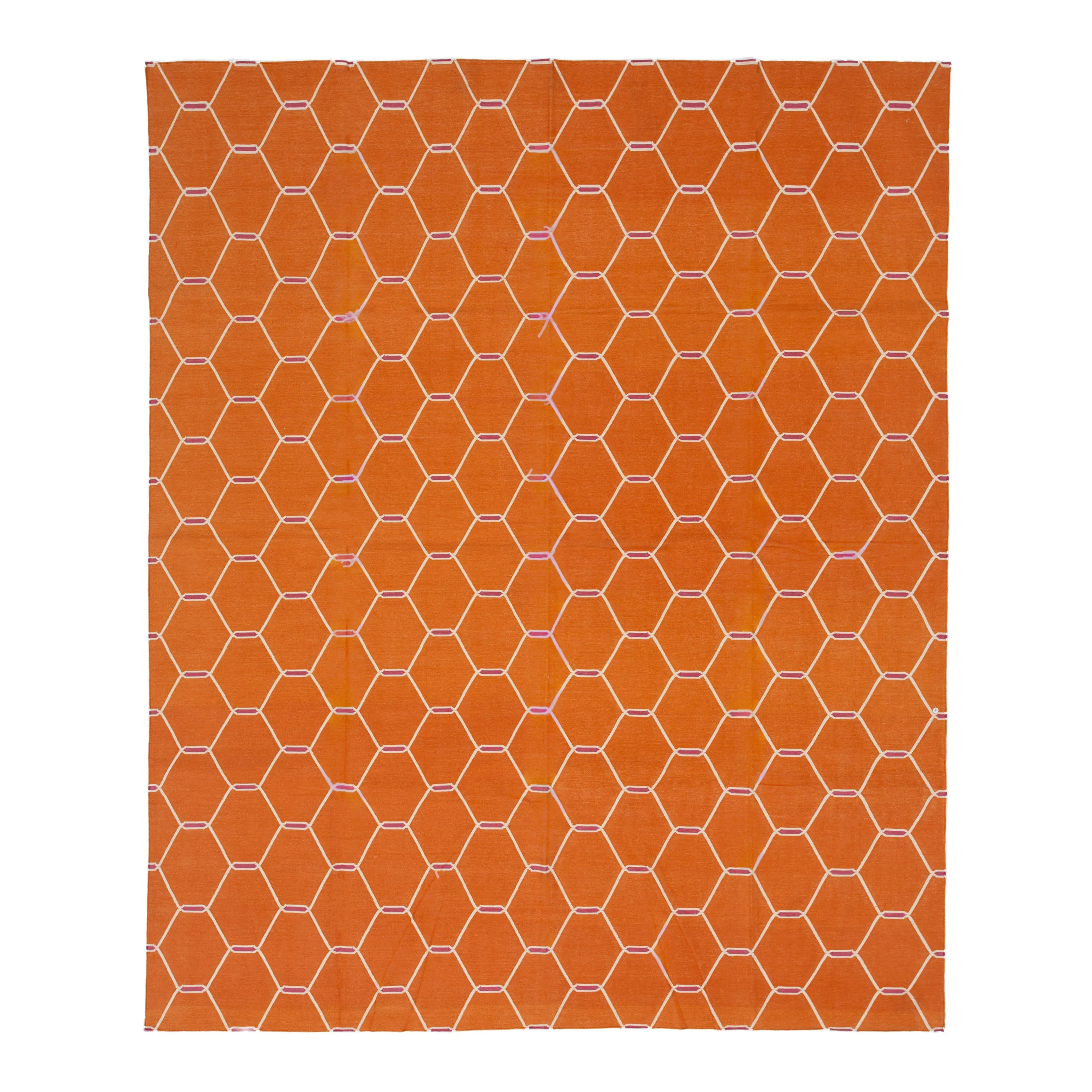 Orange Geometric Cotton Rug - 7'10" x 9'10"