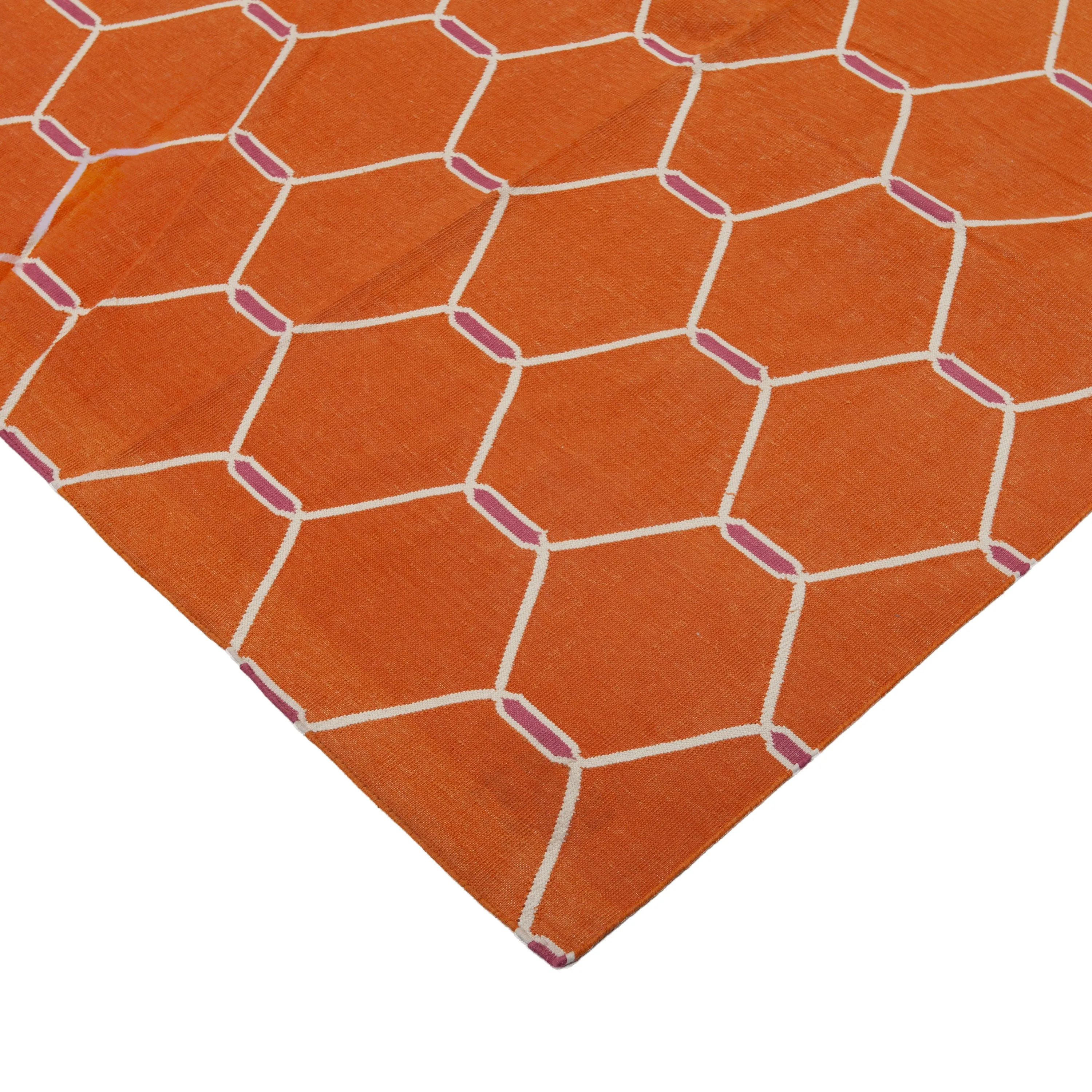 Orange Geometric Cotton Rug - 7'10" x 9'10"
